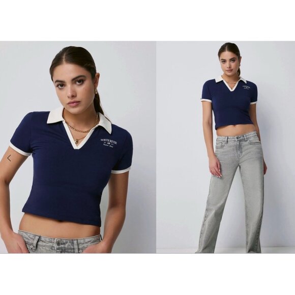 🌸4/$30🌸 NWT Crop Polo With Contrast Details - Picture 4 of 14